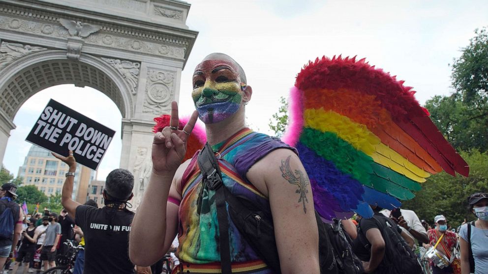 PHOTO: Marcher participates in the Queer Liberation March for Black Lives and Against Police Brutality in Washington Square Park on June 28, 2020.