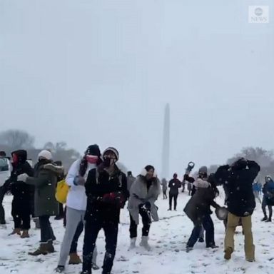 Residents took part in a massive snowball fight in Washington, D.C., as the region saw its biggest snowfall in two years.