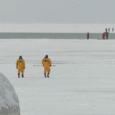 Seven adults and three children became stranded on the ice floes, which had drifted nearly a mile off shore from Edgewater Park in Cleveland, the Coast Guard said.