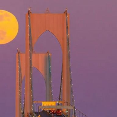 Mesmerizing time-lapse footage captured the supermoon rising over Rhode Island’s Newport Bridge.