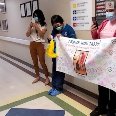 Medical staff at a Modesto, California, center lined up to cheer Tassy as the therapy dog exited for her final time.