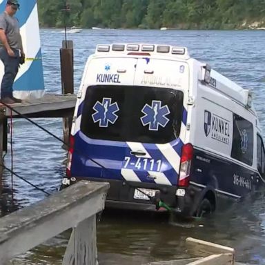 A 137-mile police chase of a stolen ambulance across New York state ended Sunday with the vehicle in a bay and the alleged thief in handcuffs, authorities said.