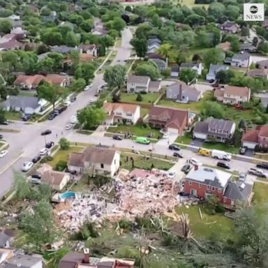 TRAIL OF DESTRUCTION: Drone footage shows extensive damage to houses in Chicago suburbs after a "large and extremely dangerous tornado" touched down.