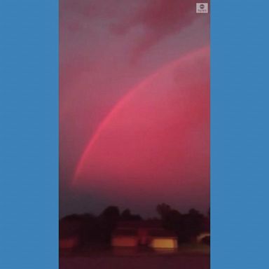 A pink double rainbow stretched across the sky over Maryville, Missouri, after a storm moved through the area last week.