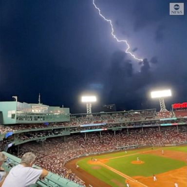 Several lightning bolts flashed over Fenway Park during the Red Sox game against the Royals.