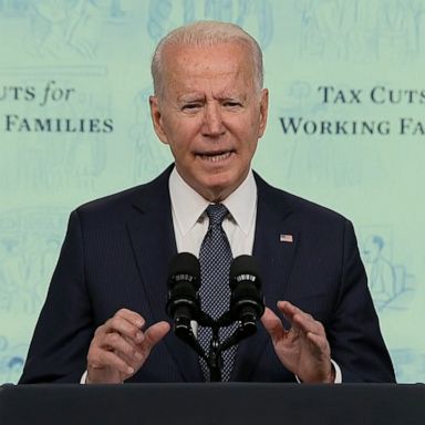 President Joe Biden and Vice President Kamala Harris speaking about the "historic day" for American families and child tax credits.