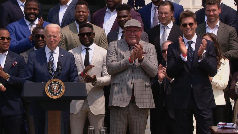 Tom Brady jokes with Biden at White House about Trump's false