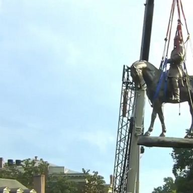 A statue of the Confederate general Robert E. Lee was removed from its pedestal in Richmond, Virginia on Wednesday.