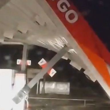 Hurricane Nicholas made landfall as a Category 1 storm, with footage showing powerful winds blowing over a gas station roof in Matagorda, Texas.