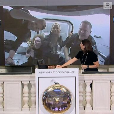 The four-person crew aboard the Falcon 9, the first all-civilian mission to space, ran the closing bell at the New York Stock Exchange while orbiting the Earth for three days.