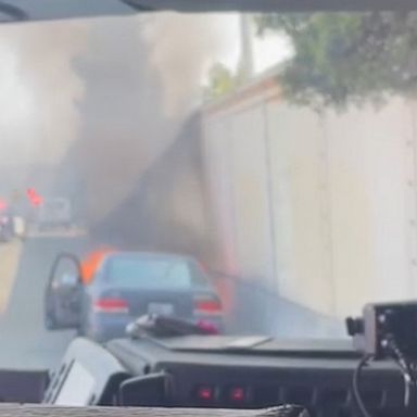 Police in California are praising the rookie officer who rushed to pull a driver from a burning vehicle after a crash on a San Jose freeway.