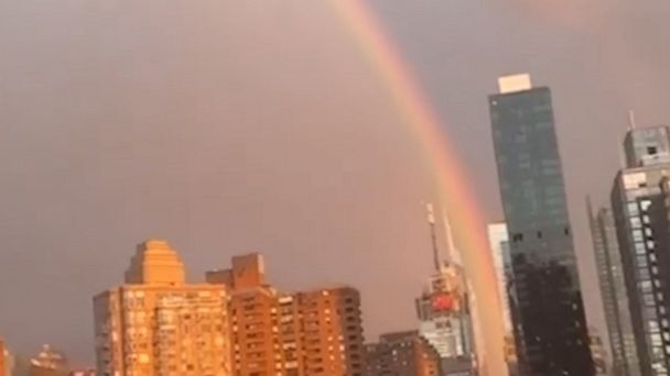 Video Stunning Rainbow Seen Stretched Across New York City S Sky Abc News