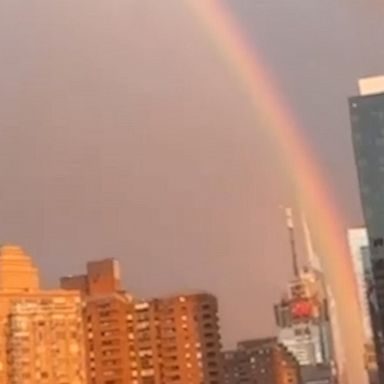 New Yorkers were treated to a stunning rainbow Sunday.