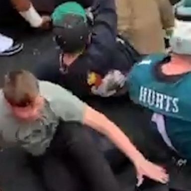 Fan footage captures the moment a railing on at Maryland’s FedEx Field collapses as Philadelphia Eagles quarterback Jalen Hurts exits the field following his team’s victory.