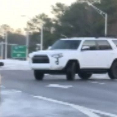 The winter storm that hit the Southeast left behind icy roads, with drivers in Raleigh, North Carolina, seen swerving on the slick pavement.