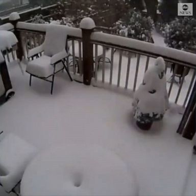 Time-lapse footage shows snow accumulating on a Massachusetts resident's deck as a powerful nor'easter slammed the East Coast.