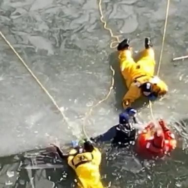 Firefighters were training for ice rescue operations in Missouri when the ice broke beneath two teens running across a lake.