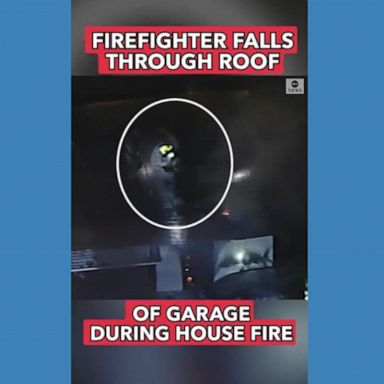 PHOTO: Dramatic aerial video shows a firefighter falling through the roof of a burning garage after battling the blaze. Remarkably, no one was hurt.