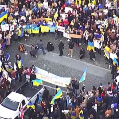 Hundreds gathered outside San Francisco’s City Hall to denounce the invasion of Ukraine by Russia.