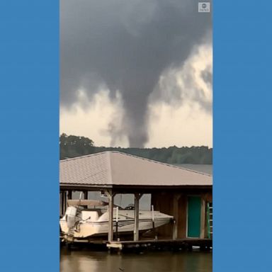 A funnel cloud is seen forming in Lake Blackshear as the South was hit with damaging and severe storms.