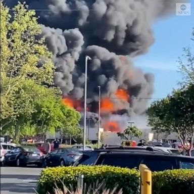 A five-alarm fire engulfed a Home Depot store in San Jose, California.