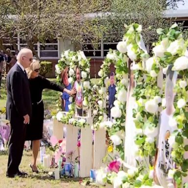 President Joe Biden and first lady Jill Biden laid their flowers and paid respects at the memorial site at Robb Elementary School in Uvalde, Texas. 