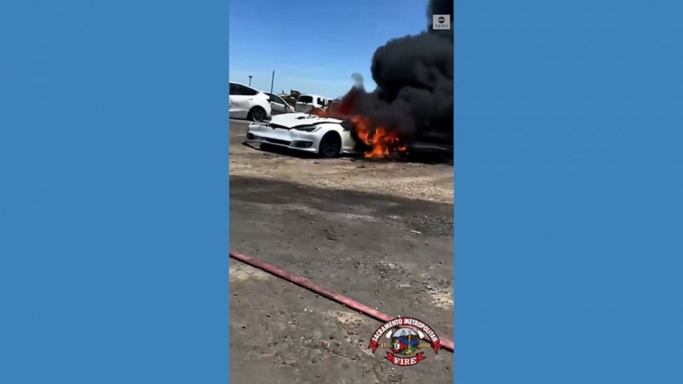 Video Tesla Vehicle Sparks Fire Weeks After Crash - ABC News