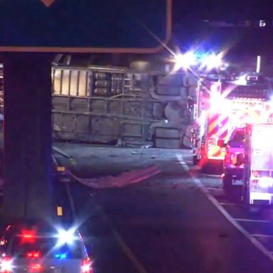 One person is dead and five others injured after a double-decker bus overturned on the New Jersey Turnpike on Tuesday, according to state police.