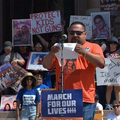 March For Our Lives held a rally Saturday with families of the victims of the Uvalde shooting and activists to demand action on gun safety from Texas Gov. Greg Abbott. 