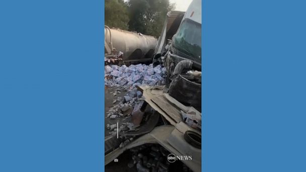 Video Highway covered in Coors Light after semi crash