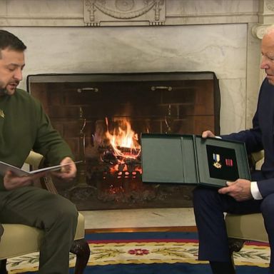 VIDEO: ABC News Live: Zelenskyy arrives at White House, presents Biden with military medals