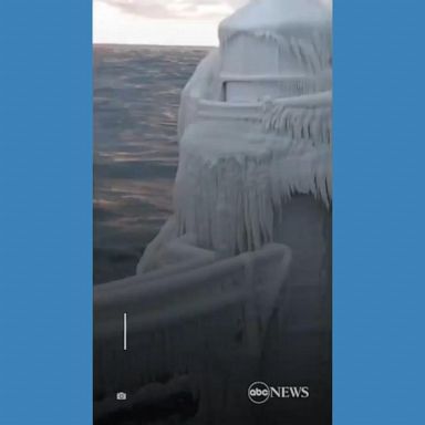 VIDEO: Drone footage shows frozen lighthouse in Saint Joseph, Michigan