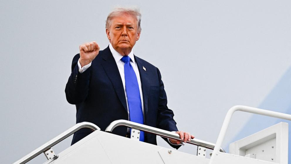 PHOTO: President Donald Trump boards Air Force One, April 24, 2026 at Joint Base Andrews, Maryland. 