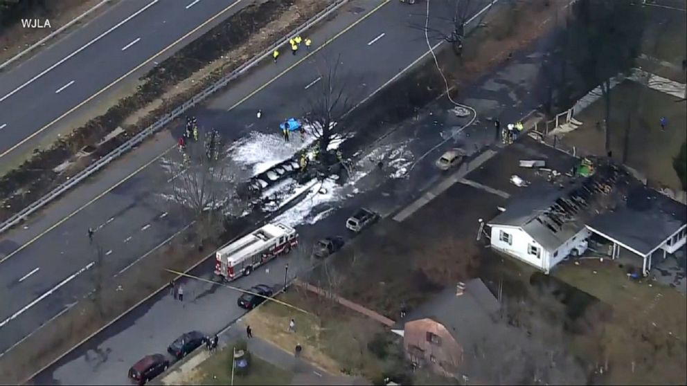 Video Tanker truck crash sparks massive blaze on Maryland highway ABC