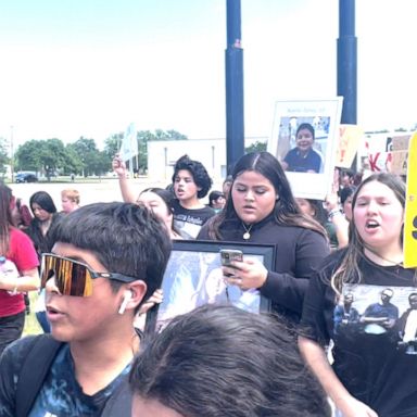 The protest comes nearly a year after the Robb Elementary mass shooting in Uvalde, Texas.