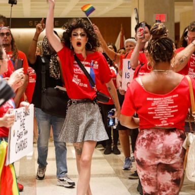 Drag queens and allies gathered at the state capitol Tuesday.