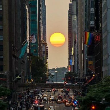 Manhattanhenge is a phenomenon when the sun aligns perfectly with the street grid in New York City.