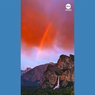 VIDEO: Red-hued rainbow appears as sun sets over Yosemite National Park