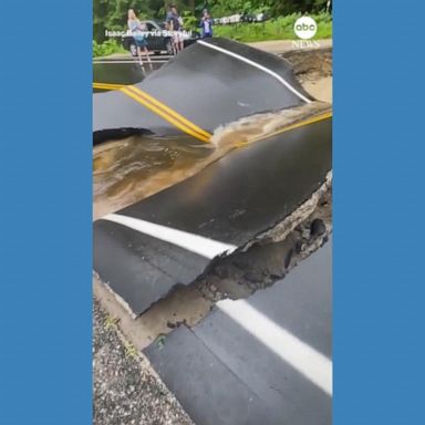 VIDEO: Heavy rainfall causes road to buckle in New Hampshire