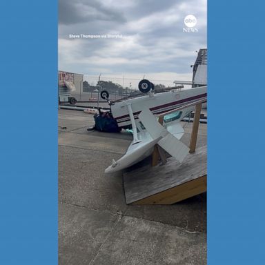 VIDEO: Small plane flips over at Louisiana airport amid severe weather