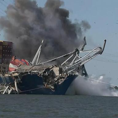 VIDEO: Collapsed Key Bridge breaks apart by controlled explosives