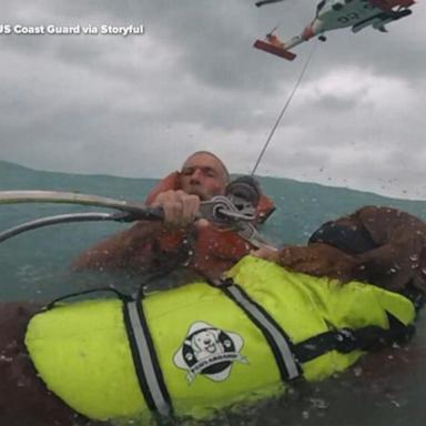 The United States Coast Guard has rescued a man and his dog as Hurricane Helene fast approached them when his boat became disabled and started taking on water 25 miles out to sea, officials said.