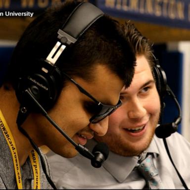 ABC News’ Danny New reports on Allan Wylie, a college freshman who’s calling games in the professional sports world.