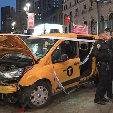 Three pedestrians, including a 9-year-old boy, were transported to the hospital after a taxi cab jumped the curb and struck several people on the sidewalk.