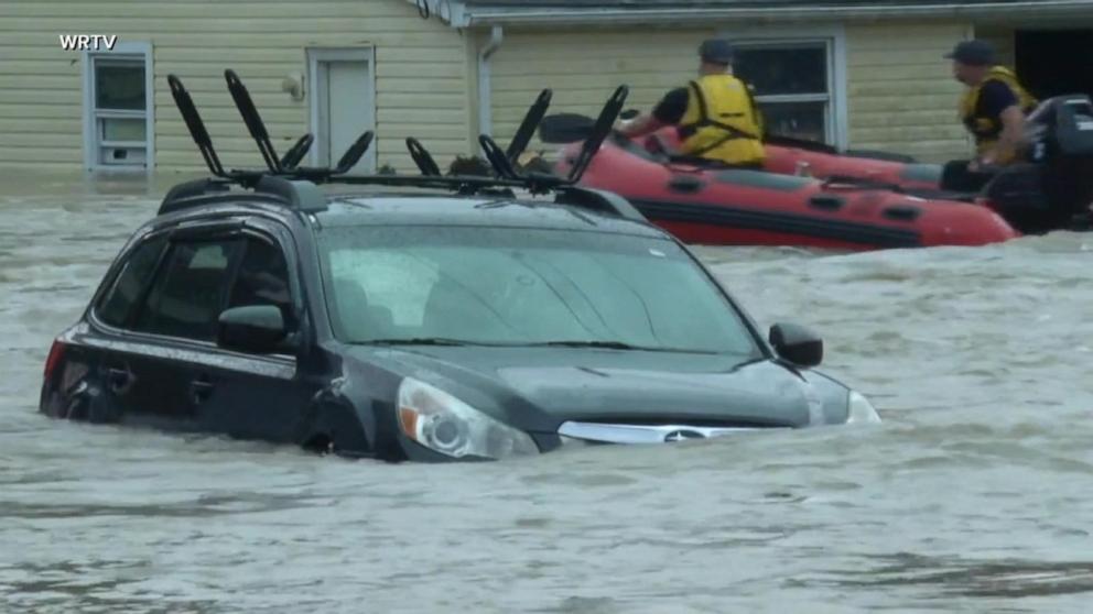 Catastrophic flooding is swamping parts of Indiana. Nearly a foot of rain inundated neighborhoods, with water reaching the roofs of some homes.