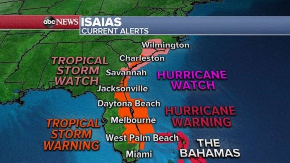 PHOTO: Isaias will pick up forward speed and accelerate into the Northeast U.S., likely tracking very close to I-95 from Washington, D.C. to Philadelphia to New York City and then moving into New England. 