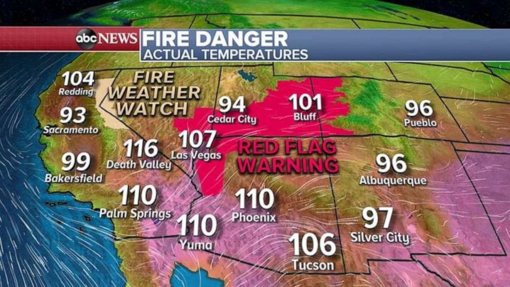 PHOTO: The biggest threat is erratic winds from thunderstorms and outflow boundaries that could spread fires very quickly and change the direction in which they are burning.