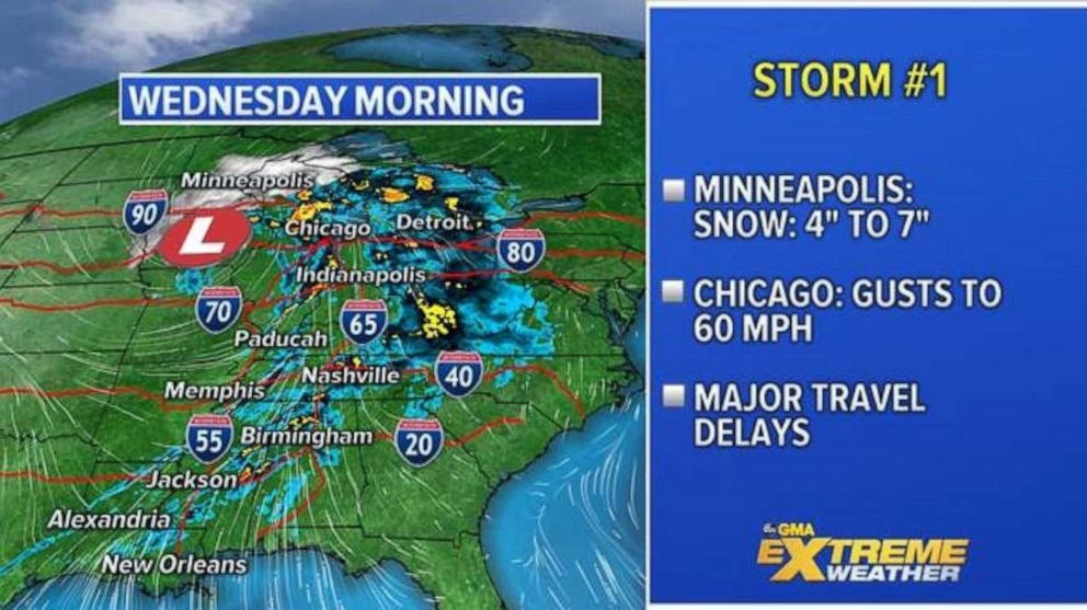 PHOTO: While the snow and rain impacts will begin to wind down as it heads to the northeast; there could be snow showers and rain showers tonight and into tomorrow for the northeast. 