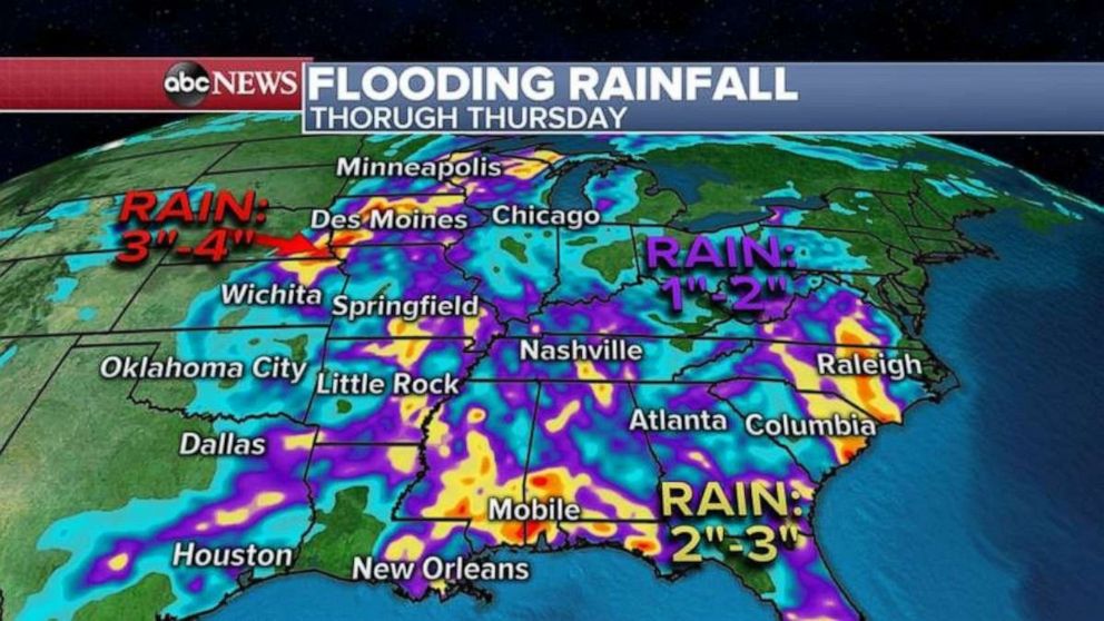 PHOTO: The heaviest rain over the next several days will be from the Ohio Valley into the western Carolinas where some areas could see close to a half a foot of rain as significant flooding is forecast there.  