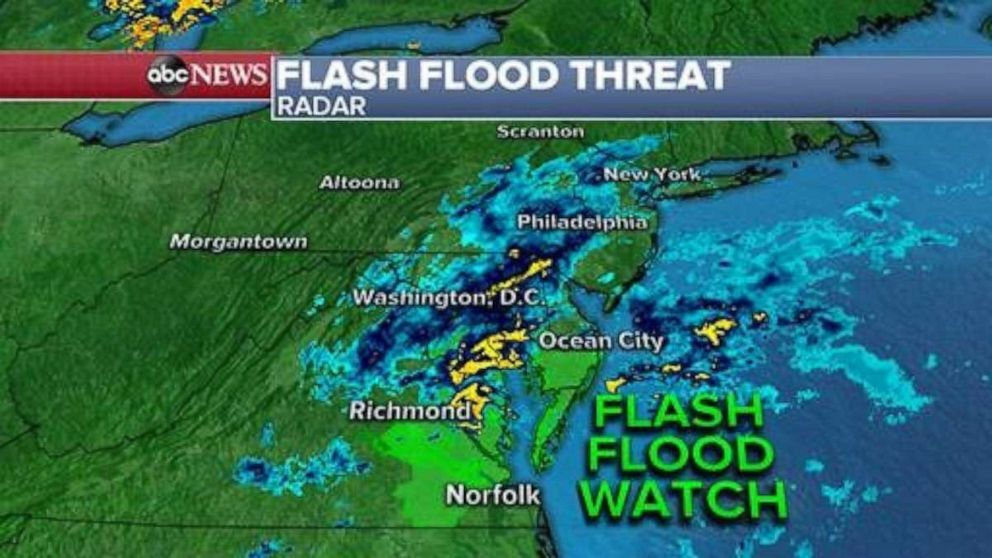PHOTO: A flash flood watch is in effect for parts of the mid-Atlantic through this morning as the heaviest rain pushes through northern Virginia, Maryland and Delaware.